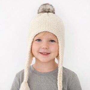 Payless Shoesoource Cream Knit Trapper Hat with Pom Pom and Braids